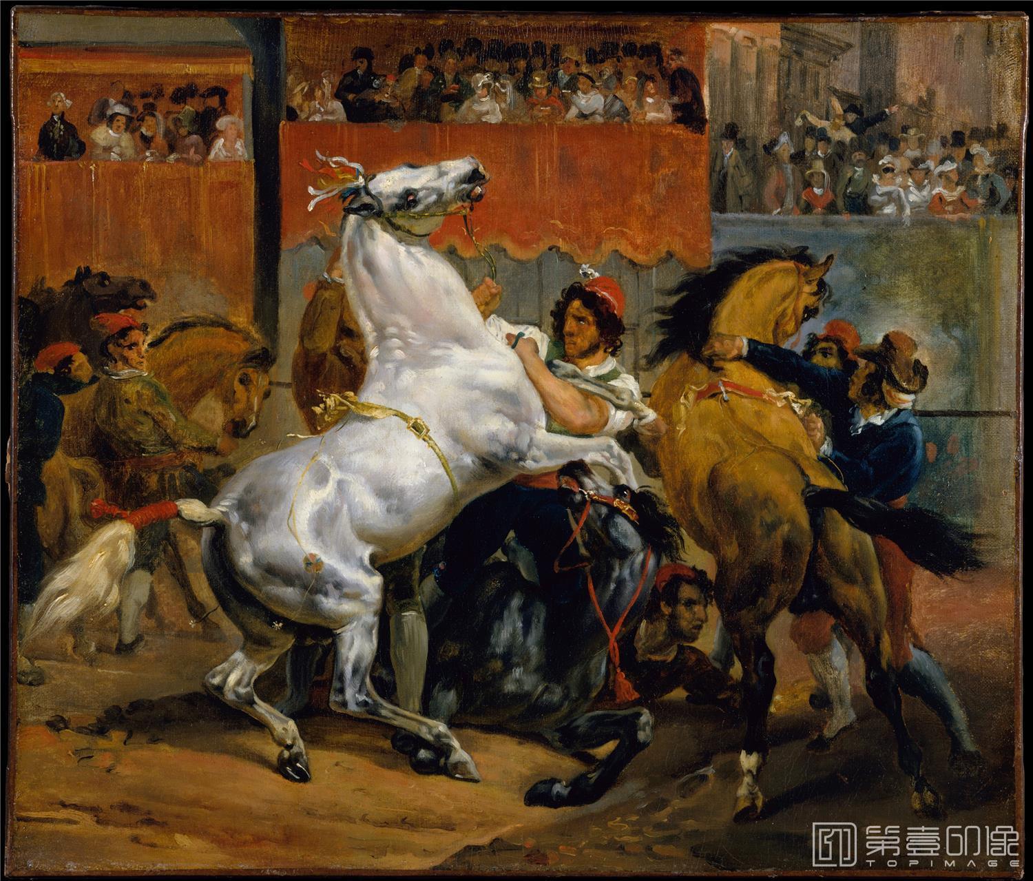 油画-美国纽约大都会美术馆油画藏画-Horace VernetThe Start of the Race of the Riderless Horses-1103